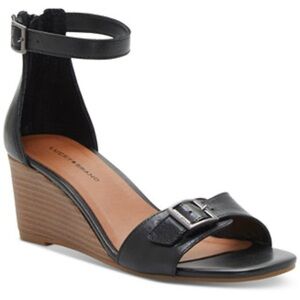 Lucky Brand Black and Tan Wedge Sandals